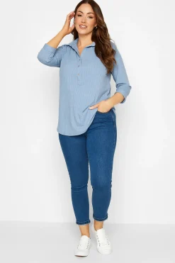 M&Co Womens M&Co Blue Ribbed V-Neck Shirt