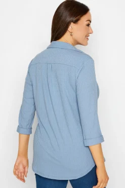 M&Co Womens M&Co Blue Ribbed V-Neck Shirt