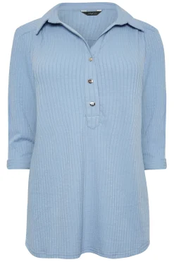M&Co Womens M&Co Blue Ribbed V-Neck Shirt