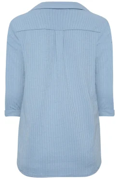 M&Co Womens M&Co Blue Ribbed V-Neck Shirt