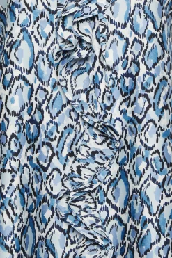 M&Co Womens M&Co Blue Snake Print Tie Neck Blouse
