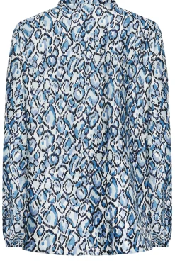 M&Co Womens M&Co Blue Snake Print Tie Neck Blouse