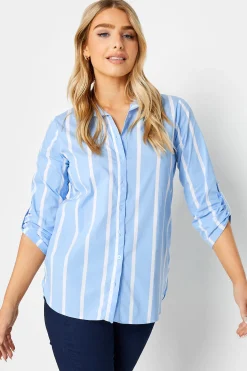 M&Co Womens M&Co Blue Stripe Tab Sleeve Detail Shirt