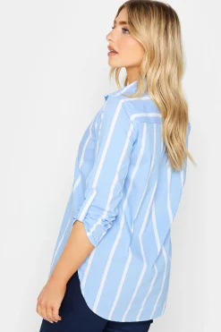 M&Co Womens M&Co Blue Stripe Tab Sleeve Detail Shirt