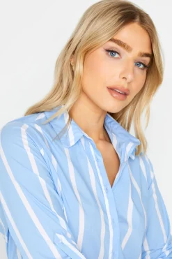 M&Co Womens M&Co Blue Stripe Tab Sleeve Detail Shirt