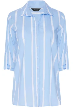 M&Co Womens M&Co Blue Stripe Tab Sleeve Detail Shirt