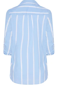 M&Co Womens M&Co Blue Stripe Tab Sleeve Detail Shirt