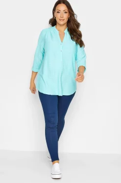 M&Co Womens M&Co Blue Textured Placket Shirt