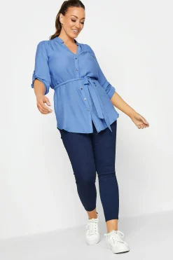 M&Co Womens M&Co Blue Tie Waist Blouse