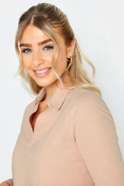M&Co Womens M&Co Blush Pink Collared Long Sleeve Cotton Top