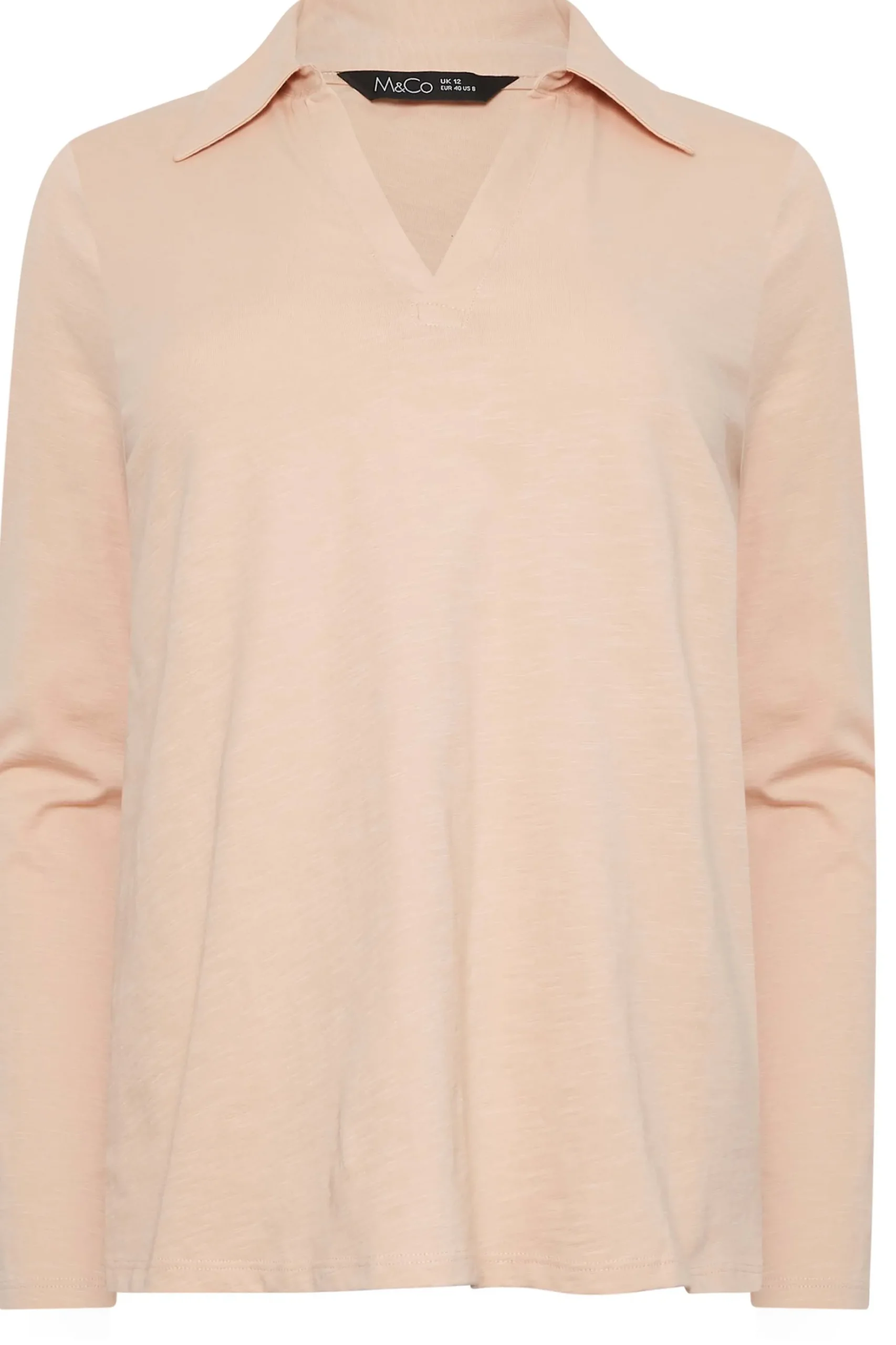 M&Co Womens M&Co Blush Pink Collared Long Sleeve Cotton Top