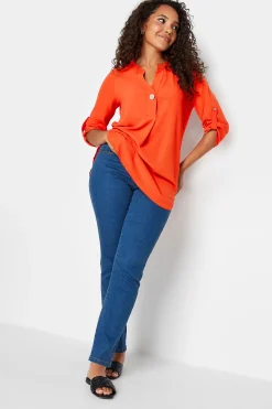 M&Co Womens M&Co Bright Orange Statement Button Tab Sleeve Shirt