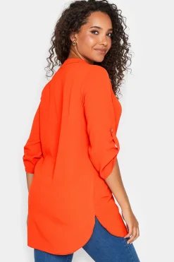 M&Co Womens M&Co Bright Orange Statement Button Tab Sleeve Shirt