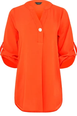 M&Co Womens M&Co Bright Orange Statement Button Tab Sleeve Shirt