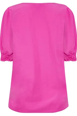 M&Co Womens M&Co Bright Pink Frill Front Blouse