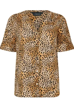 M&Co Womens M&Co Brown Animal Print Frill Sleeve Button Through Blouse