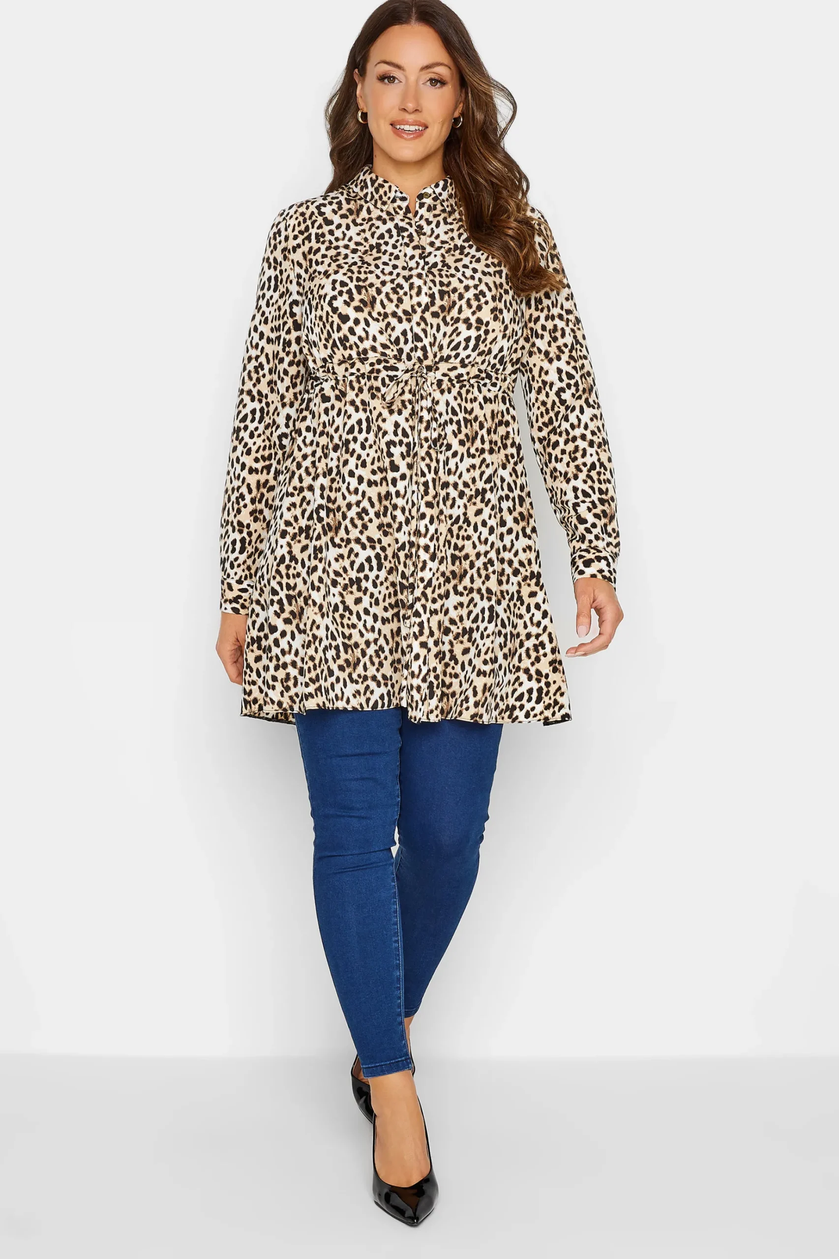 M&Co Womens M&Co Brown Animal Print Tie Waist Tunic Shirt
