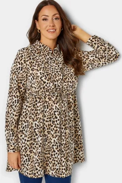 M&Co Womens M&Co Brown Animal Print Tie Waist Tunic Shirt
