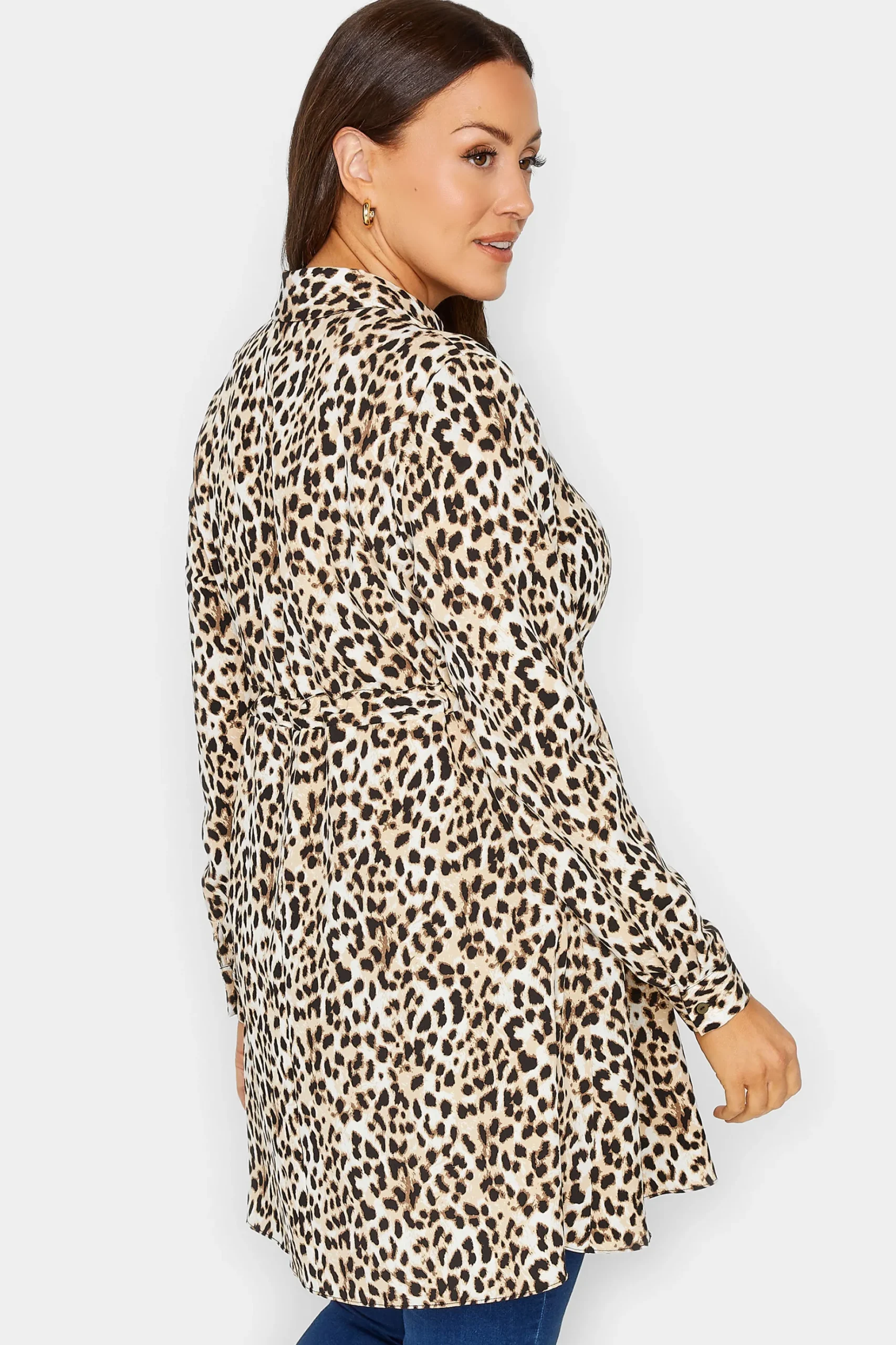 M&Co Womens M&Co Brown Animal Print Tie Waist Tunic Shirt