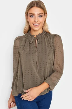 M&Co Womens M&Co Brown Dobby Tie Neck Blouse