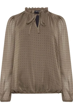 M&Co Womens M&Co Brown Dobby Tie Neck Blouse