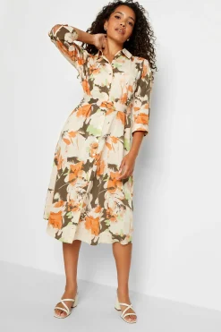 M&Co Womens M&Co Brown Floral Print Button Through Shirt Dress