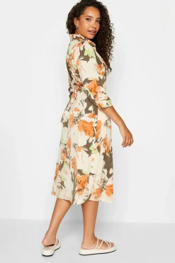 M&Co Womens M&Co Brown Floral Print Button Through Shirt Dress