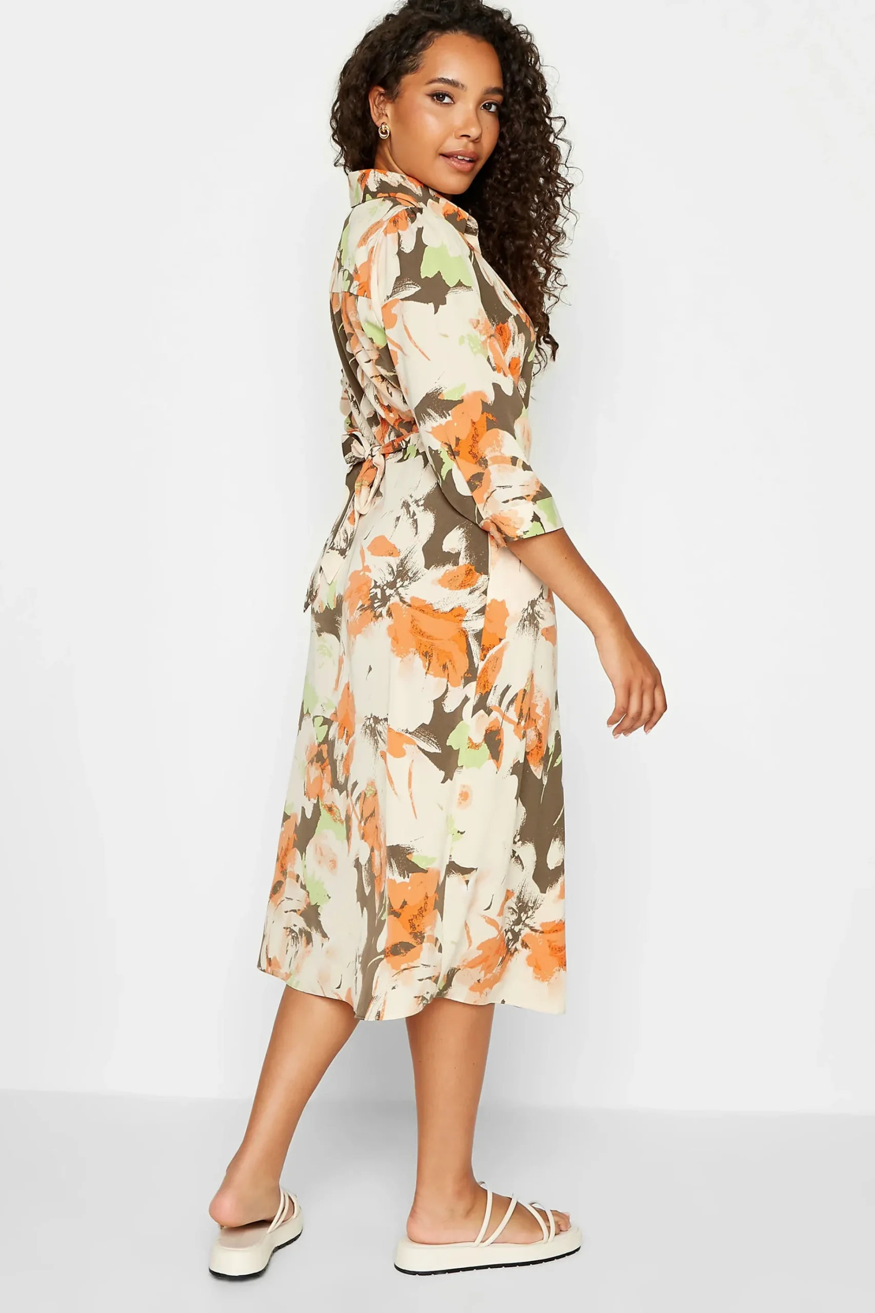 M&Co Womens M&Co Brown Floral Print Button Through Shirt Dress