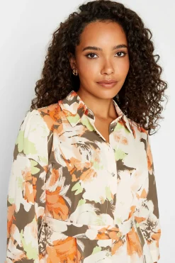 M&Co Womens M&Co Brown Floral Print Button Through Shirt Dress