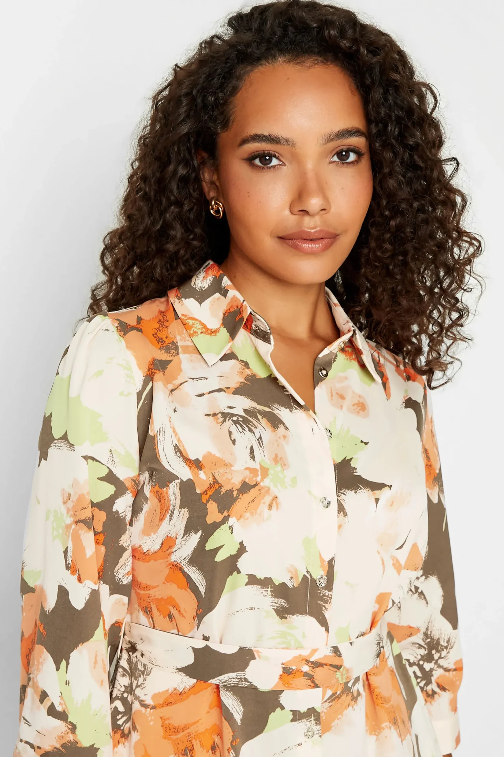 M&Co Womens M&Co Brown Floral Print Button Through Shirt Dress