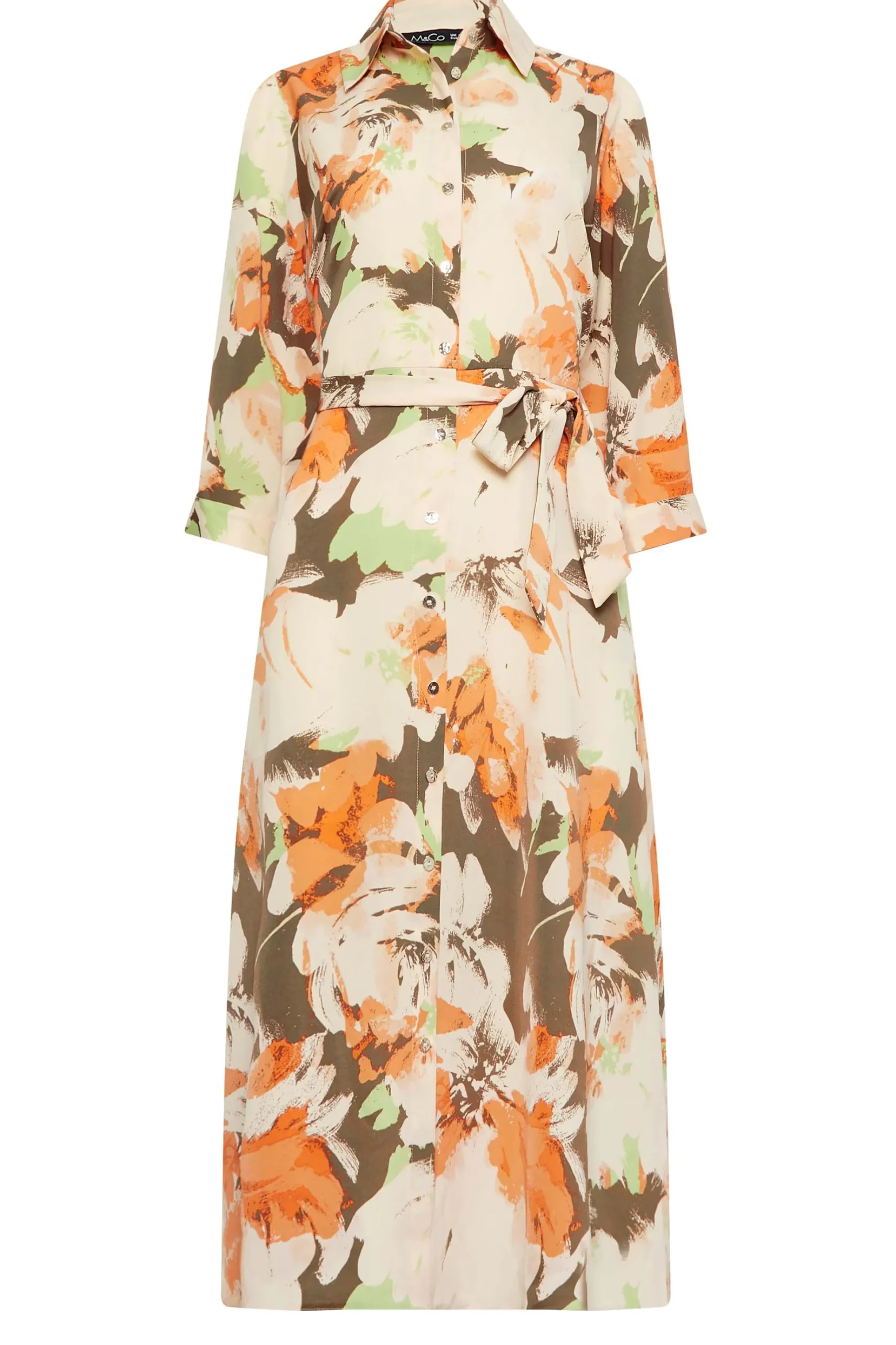 M&Co Womens M&Co Brown Floral Print Button Through Shirt Dress