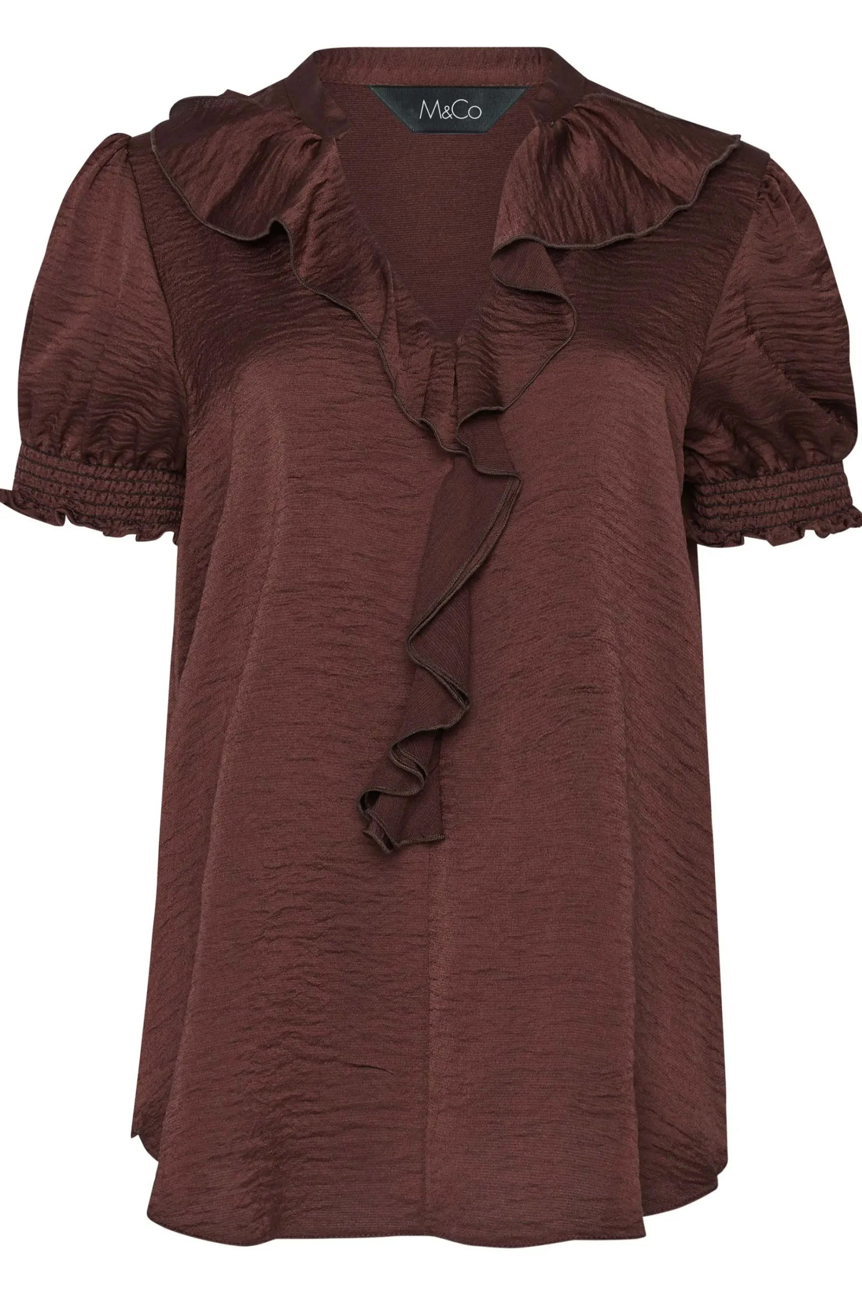M&Co Womens M&Co Brown Frill Satin Blouse