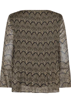 M&Co Womens M&Co Brown Long Sleeve Lace Print Pleat Top