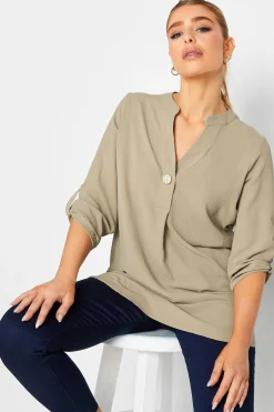 M&Co Womens M&Co Brown Statement Button Tab Sleeve Shirt