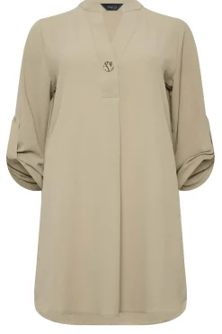 M&Co Womens M&Co Brown Statement Button Tab Sleeve Shirt