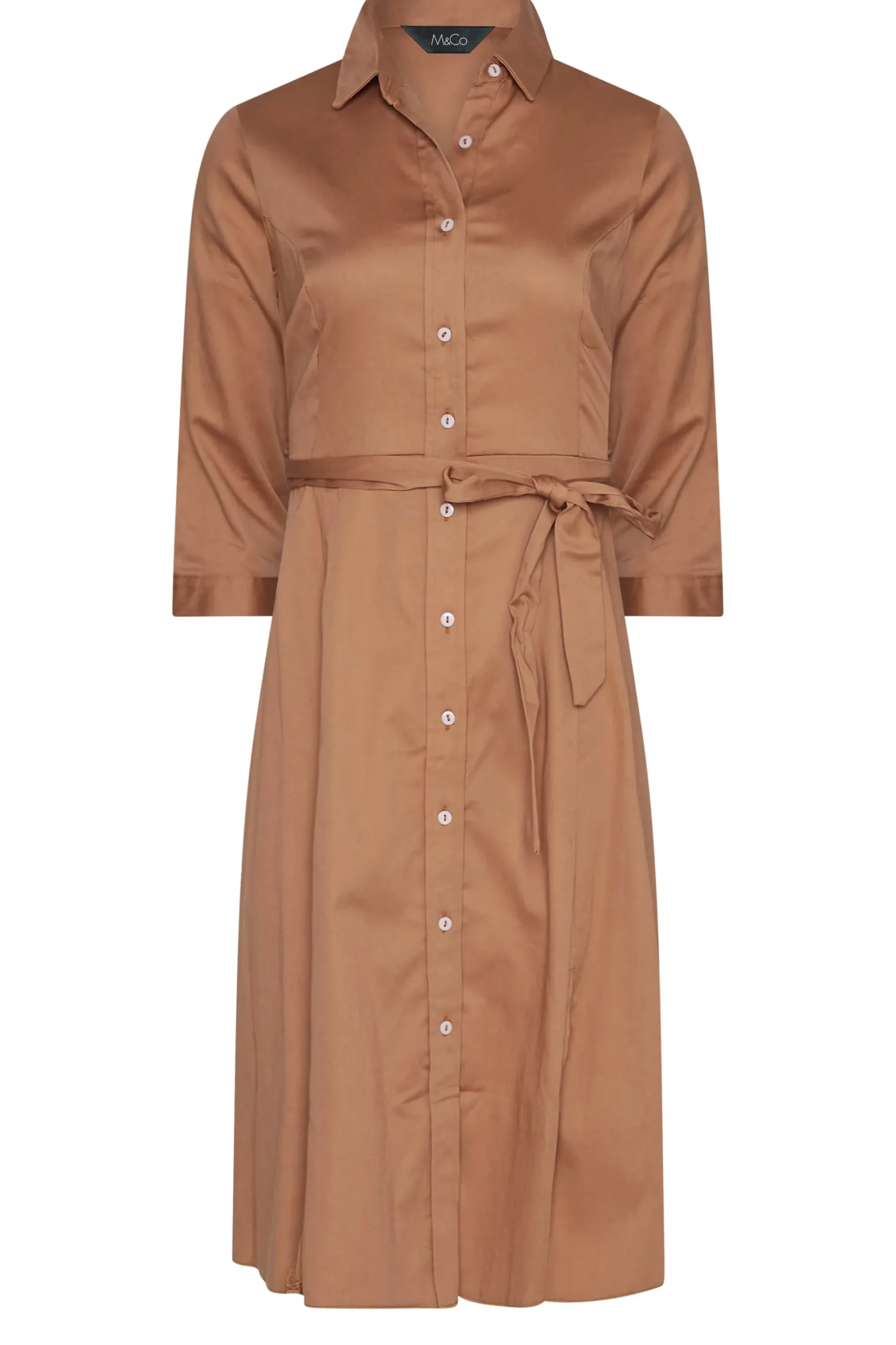 M&Co Womens M&Co Brown Tie Waist Shirt Dress