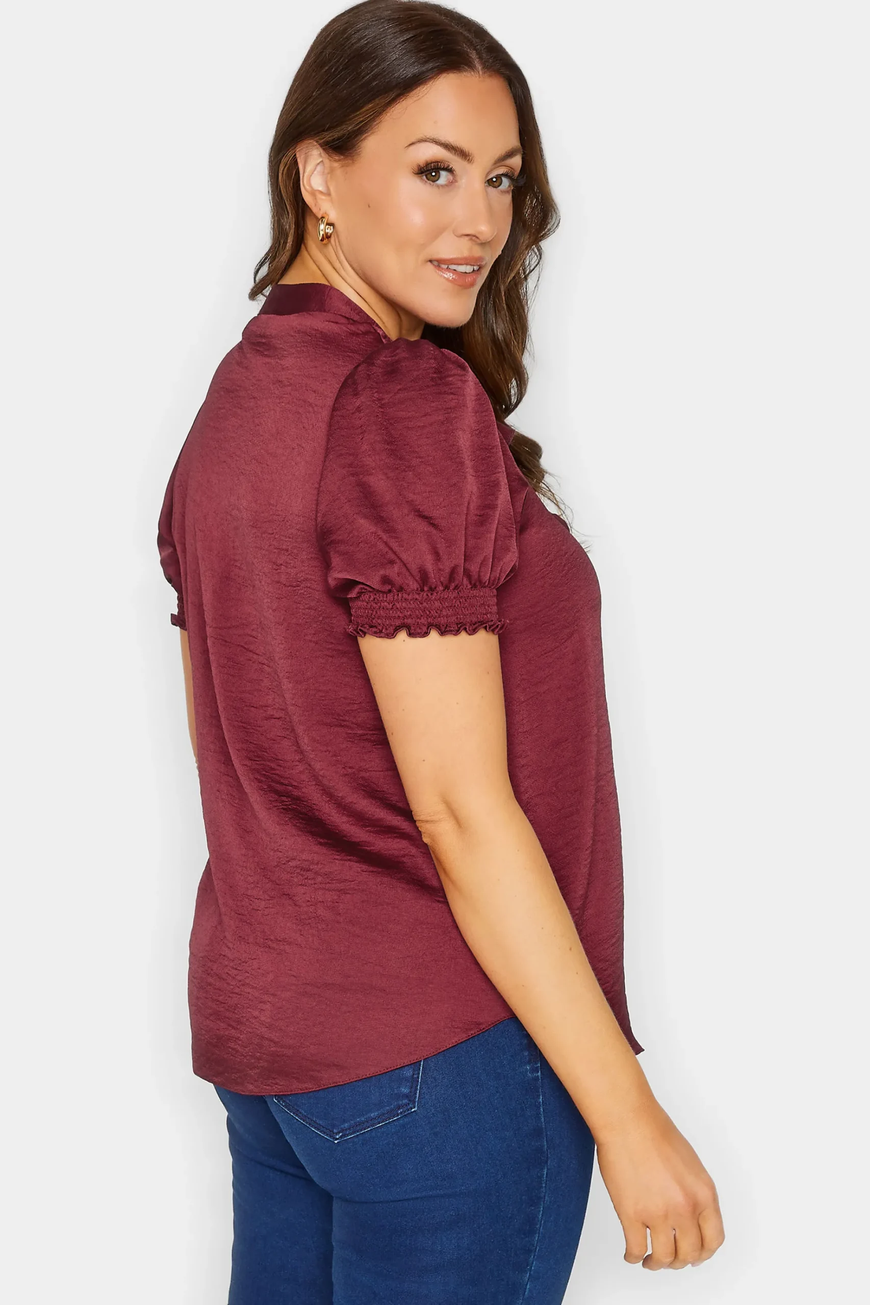 M&Co Womens M&Co Burgundy Red Frill Satin Blouse