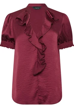 M&Co Womens M&Co Burgundy Red Frill Satin Blouse