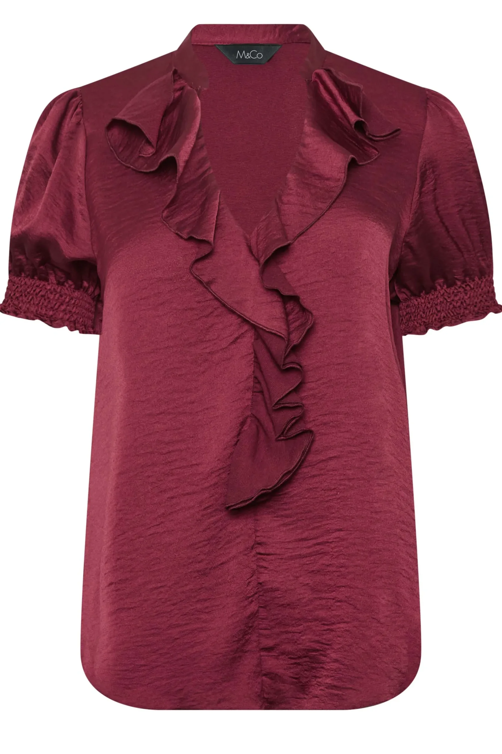 M&Co Womens M&Co Burgundy Red Frill Satin Blouse