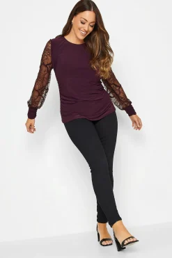M&Co Womens M&Co Burgundy Red Lace Long Sleeve Top