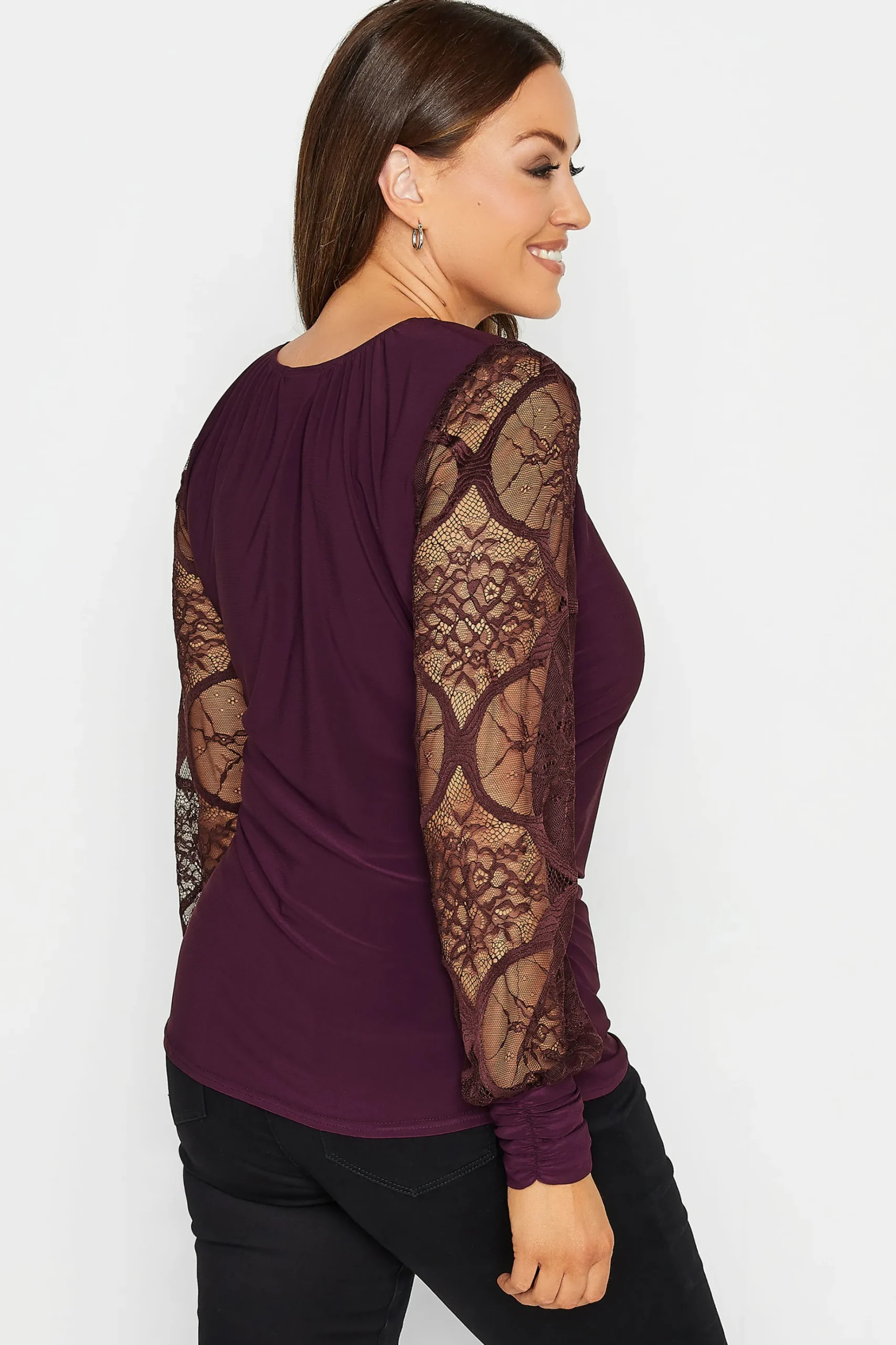 M&Co Womens M&Co Burgundy Red Lace Long Sleeve Top