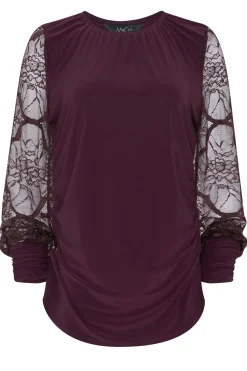 M&Co Womens M&Co Burgundy Red Lace Long Sleeve Top