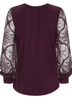 M&Co Womens M&Co Burgundy Red Lace Long Sleeve Top