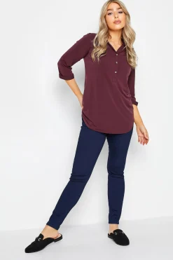 M&Co Womens M&Co Burgundy Red Half Placket Blouse