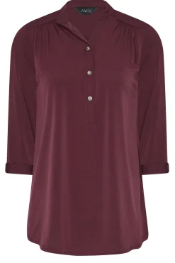 M&Co Womens M&Co Burgundy Red Half Placket Blouse