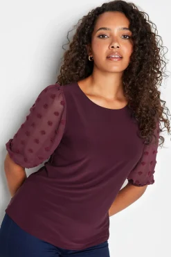 M&Co Womens M&Co Burgundy Red Dobby Sleeve Blouse