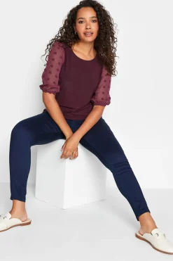 M&Co Womens M&Co Burgundy Red Dobby Sleeve Blouse