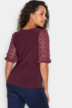 M&Co Womens M&Co Burgundy Red Dobby Sleeve Blouse