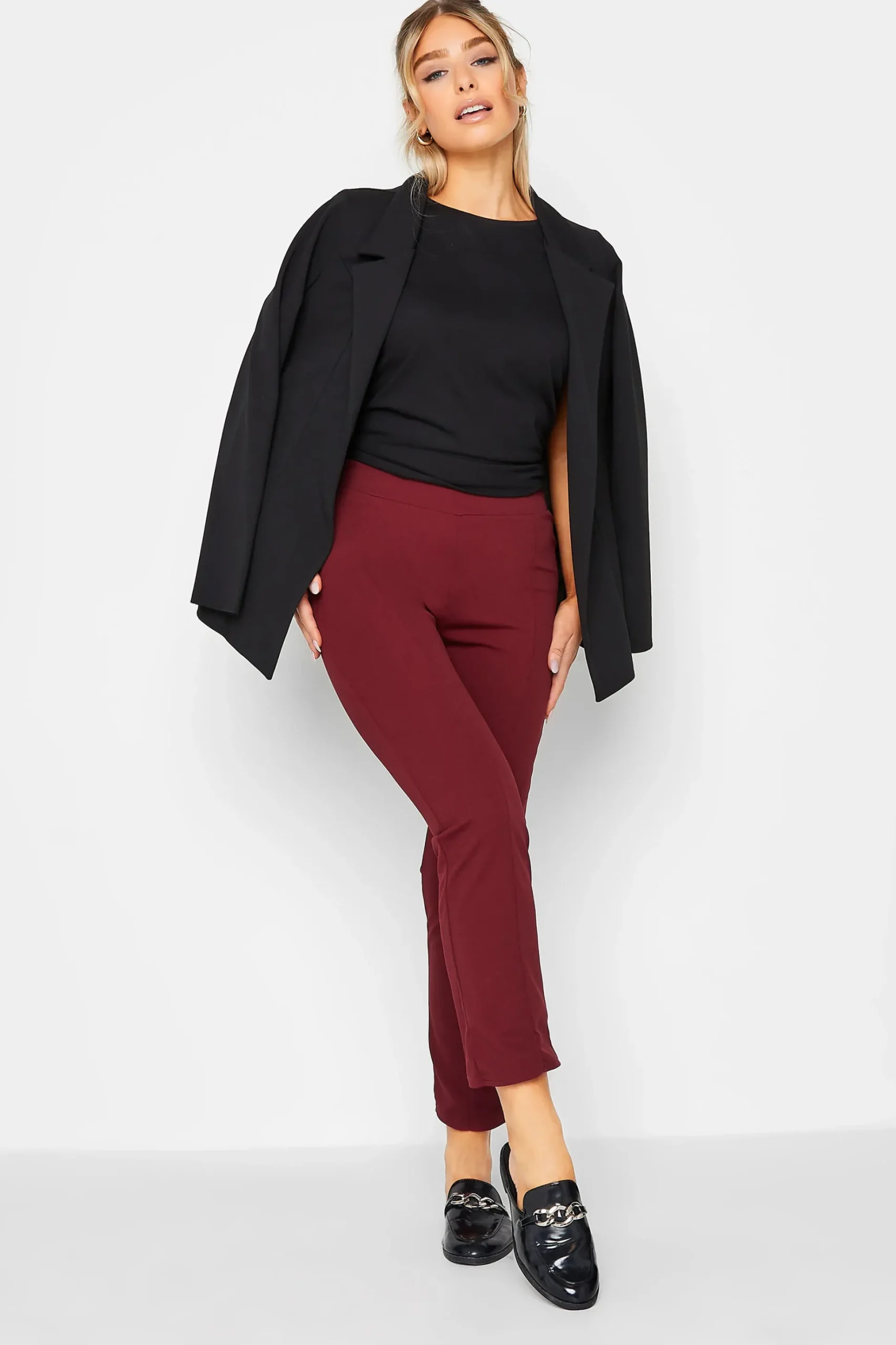 M&Co Womens M&Co Burgundy Red Stretch Tapered Trousers
