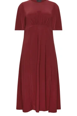 M&Co Womens M&Co Burgundy Red Angel Sleeve Split Hem Midi Dress